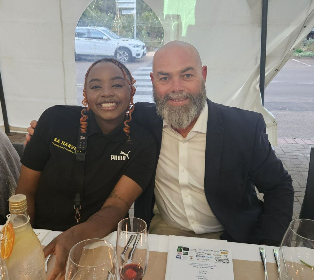 Pinky Tshabalala with Ozzy Nel, COO of SA Harvest at the Up Cycled Dinner prepared by UP Hospitality Students