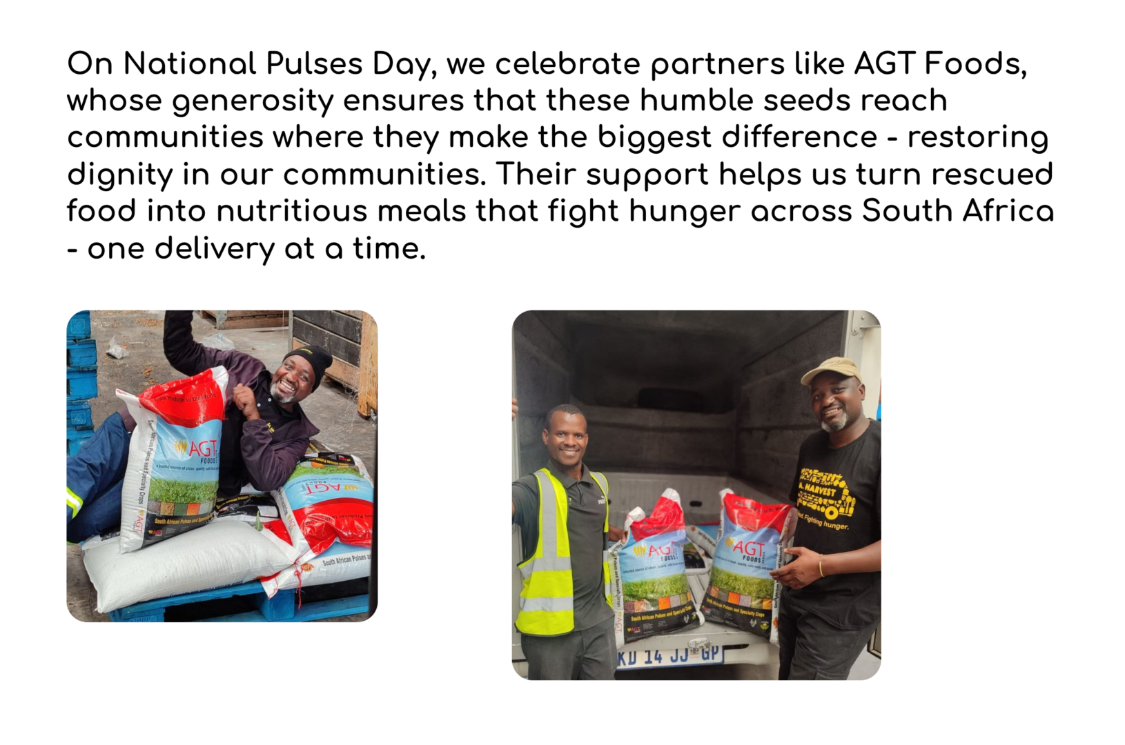 On National Pulses Day, we celebrate partners like AGT Foods, whose generosity ensures that these humble seeds reach communities where they make the biggest difference - restoring dignity in our communities. Their support helps us turn rescued food into nutritious meals that fight hunger across South Africa - one delivery at a time.