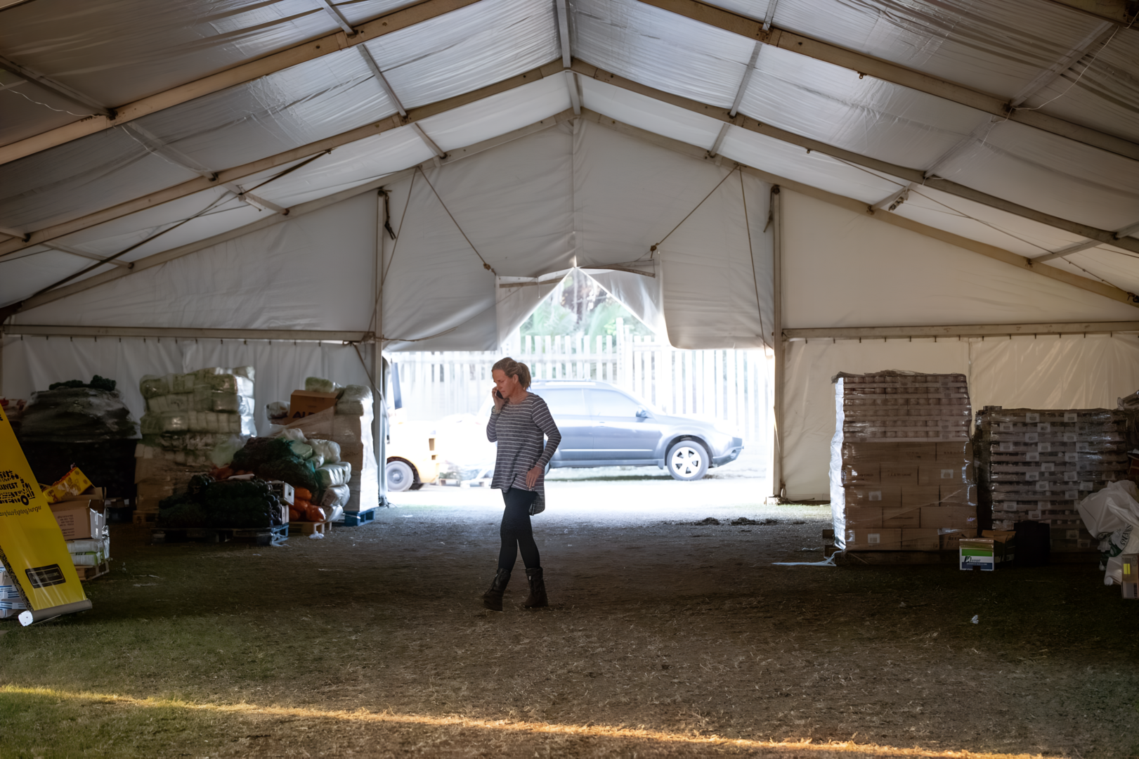 Lindsay in the emergency tent facility at Kings Park, from which millions of meals were distributed to families.